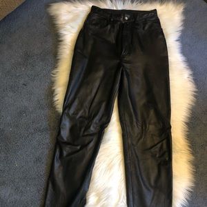 Black real leather high waisted pants.